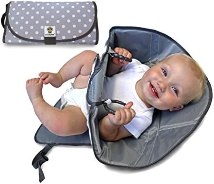 SnoofyBee Portable Clean Hands Changing Pad. 3-in-1 Diaper Clutch, Changing Station, and Diaper-Time Playmat With Redirection Barrier for Use With Infants, Babies and Toddlers (Polkadot)