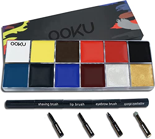 Face Painting Kit for Kids - OOKU 12 Colors Face Paint Palette Non-Toxic Oil-Based Makeup Face & Body Paint, Hypoallergenic Scar Wax Special Effects Makeup Kit for Halloween