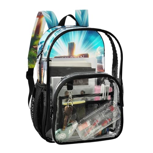 Easter Cross He is Risen Travel Clear Backpack Floral Kids Backpack for Girls Large Transparent School2