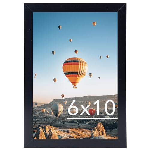 Image of JCJMY 6x10 Picture Frame Black for Wall Hanging or Tabletop, Wall Mounting Horizontally or Vertically, 6 x 10 Wall Gallery Poster Photo Frame with Shatter Resistant Plexiglass, Black