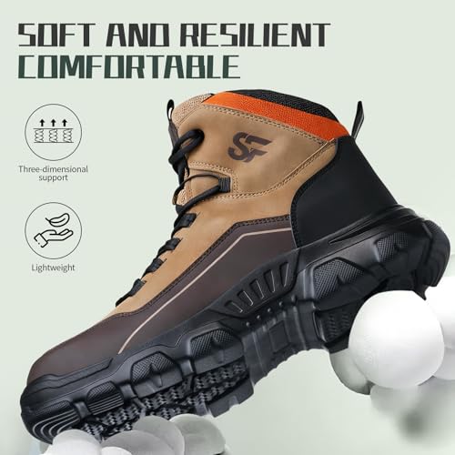 Image of Steel Toe Shoes for Men,Lightweight Work Shoes,Mens Indestructible Safety Boots,Puncture Proof Construction Steel Toe Sneaker.