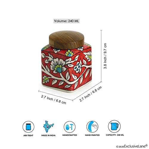 Image of ExclusiveLane 'Studio Pottery' Airtight Ceramic Jars for Kitchen Storage (Set Of 1, 240 ml, Multicolor)| Ceramic Containers Jar with Wooden Lid Salt Jar for Kitchen Multi-Utility Snacks Jars