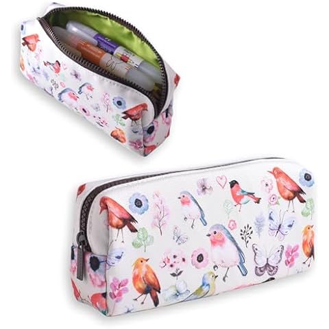 LParkin Bird Floral Pencil Case with Zipper Cover