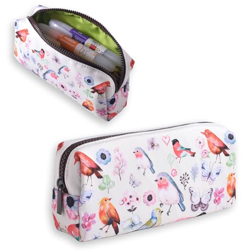 LParkin Vogel Blumen Große Kapazität Federmäppchen, Mäppchen Klein mit Reißverschluss für Mädchen Jungen Teenager Erwachsene, Federmäppchen Aesthetic für Schule Büro
