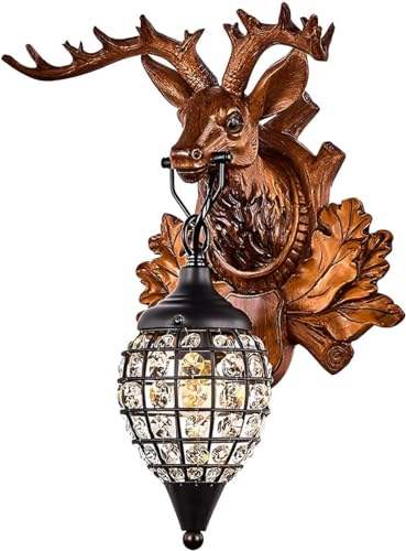 Lustre en bois de cerf style vintage et cristal pour luminaire de cuisine et salle à manger