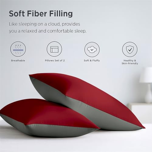 Image of Cloth Fusion Soft Reversible Microfiber Pillows Set of 2 for Sleeping (16x24 Inches, Maroon-Grey)