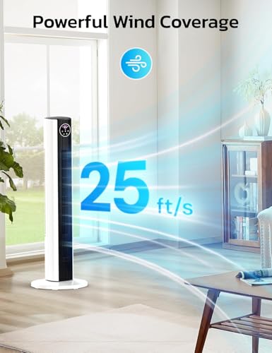 Image of ZAFRO Tower Fan for Bedroom, 28dB Quiet Oscillating Fan with 6 Speeds, 4 Modes, 25ft /s Velocity, 90 Oscillation & 12H Timer 37 inch Standing Fan for Home, Living Room & Office, Black+White