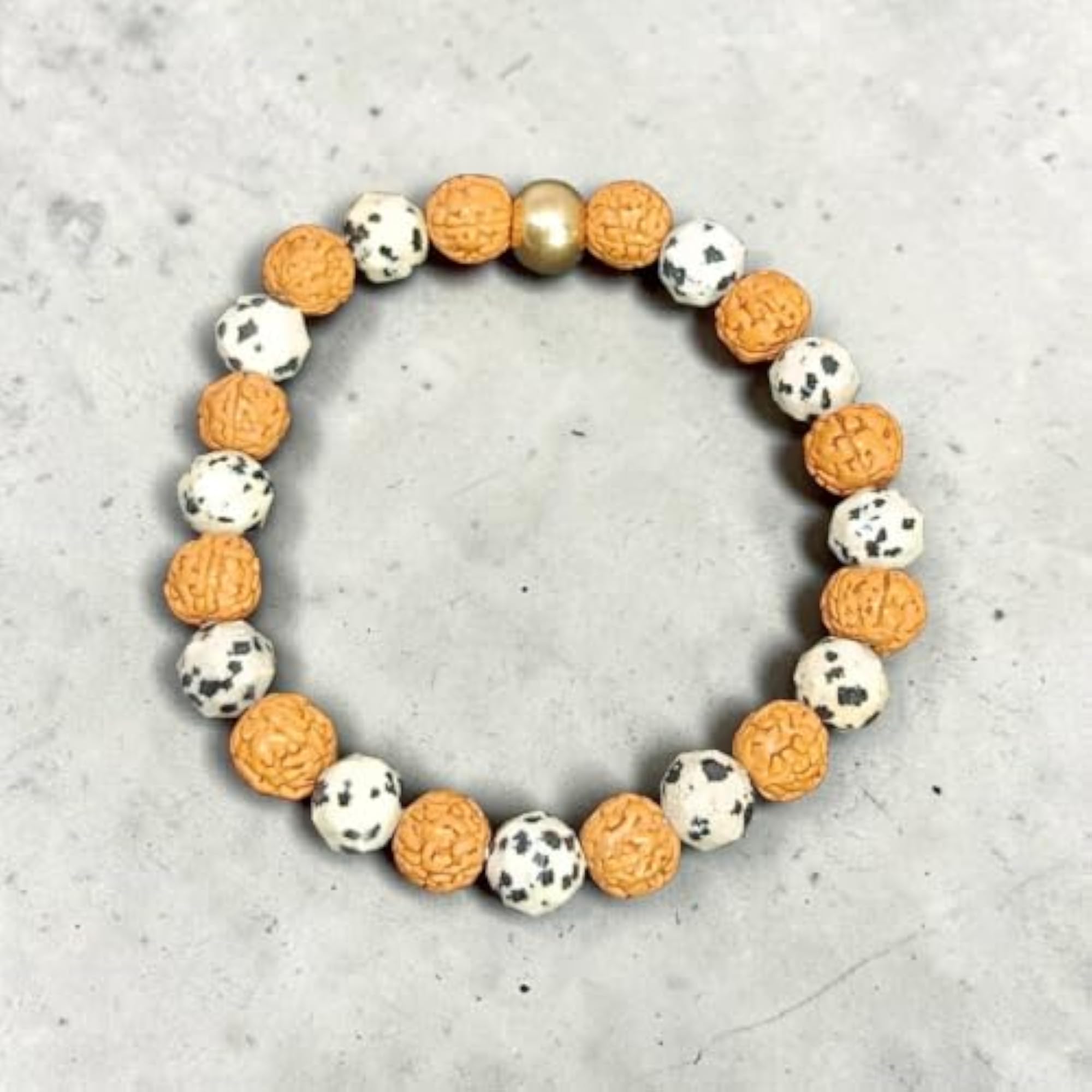 Dalmatian Jasper Diamond Cut & Rudraksha Bracelet 8 MM, Spiritual Accessory