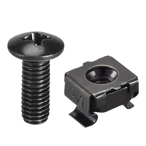 sourcing map M6 x 19mm Cage Nuts and Screws Carbon Steel for Rack Mount Server Shelve Cabinet Set of 25