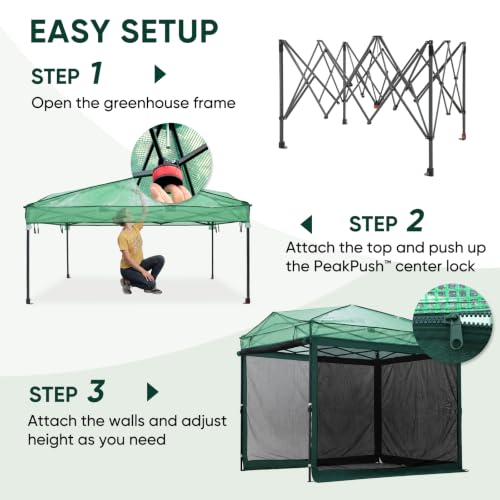 Image of EAGLE PEAK Instant Pop up Greenhouse, Indoor Outdoor Plant Gardening Green House with Interchangeable PE & Mesh Wall Panels, Walk in 8x6 ft, Green /Clear