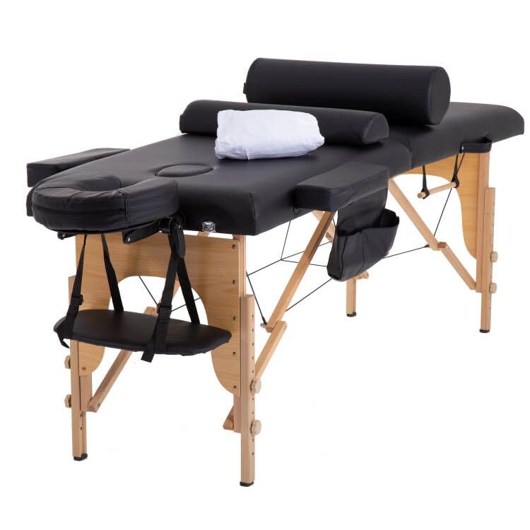 PayLessHere Massage Bed Portable Massage Table 24 inch Wide Lash Bed 2 Folding Height Adjustable Spa Table with Towel Hanger Oil Pouch Half Bolster