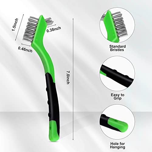 Wire Brush Set For Cleaning,5Pcs Small Stainless Steel/Brass/Nylon Brushes With Different Types Paint Scraper For Dirt ,Paint And Rust Remover,Soft Curved Handle Grip #TOP2