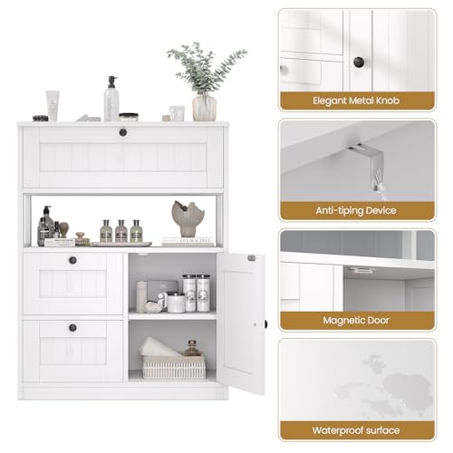 image for GRUSIGN Bathroom Cabinet, Modern Bathroom Floor Storage Cabinet Organi