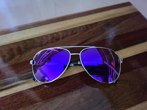 Image of LUENX Aviator Sunglasses for Men Women Polarized - Mirrored Driving uv 400 Protection(Purple Mirrored)
