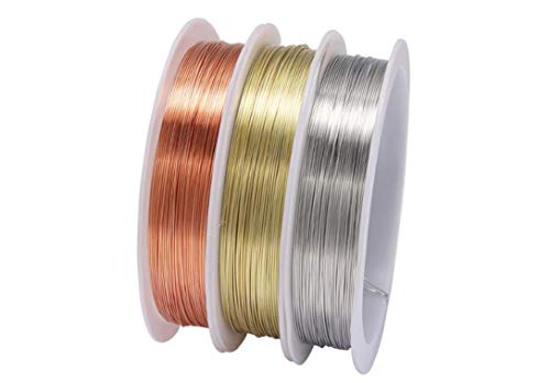 ART IFACT 60 Meters - 26 Gauge (0.46mm) Copper, Silver and Brass Wire (20 Meters Each) Imitation Jewellery part for Craft, Jewellery Making, Beading Wire, Craft Work, Flower Making