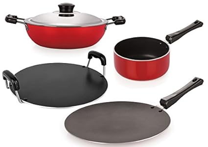 Nirlon Aluminium Kitchenware Nonstick Cookware Combo Set with Stainless Steel Lid