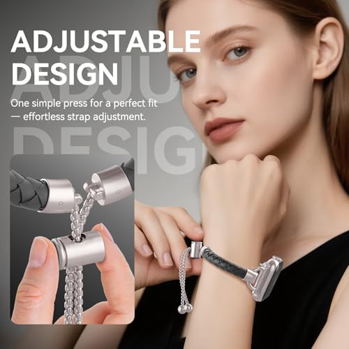 Image of Leather and Metal Band Compatible with Apple Watch Bands for Women,Adjustable Designer Cute Stylish Strap for iWatch Series11 /10 /9 /8 /7 /6 /5 /4 /3 /2 /1 /SE /Ultra