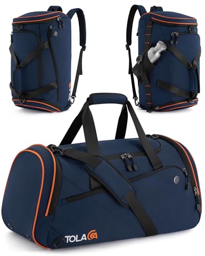 Tolaccea Sporttasche Herren und Damen 47L – Schuhfach & Nassfach, Rucksack‑Duffel Trainingstasche für Fitness, Gym, Schwimmen, Reisen(Dunkelblau)