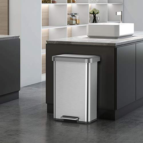 Eko Cozy 45 Liter/11.8 Fingerprint Resistant Stainless Steel Step Trash Can #TOP4