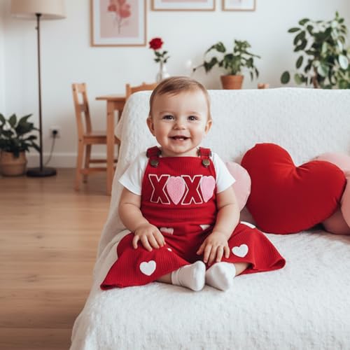 Rtnnsbbfcm Toddler Baby Girl Valentines Outfit Love Heart Overalls Kids Bell Bottoms Little Girls Spring Clothing (Heart, 12-18 Months)