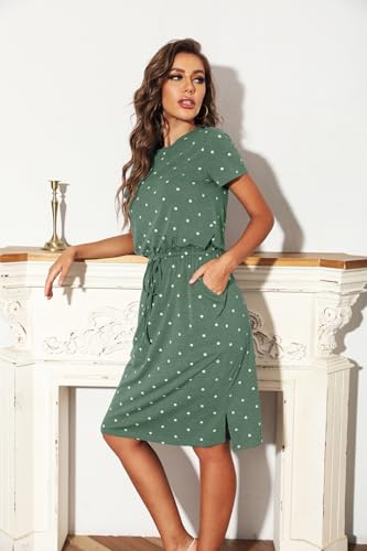 Image of Simier Fariry Women Summer Midi Knee Casual Dress Pocket Hide Belly Short Sleeve Spring Work Travel Teacher Outfit