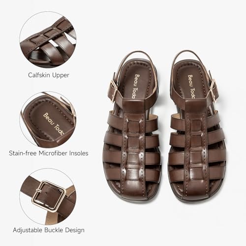 BEAU TODAY Fisherman Sandals for Women, Women’s Leather Flat Sandals, Gladiator Strappy Close Toe Roman Sandals Shoes Comfortable Dress Buckle Summer Shoes4
