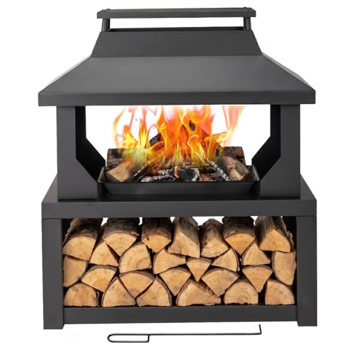 Steel chiminea with storage and removable bowl