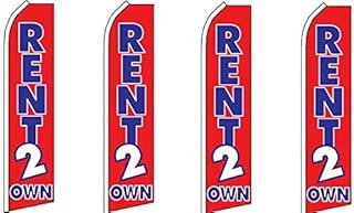 Rent 2 Own Flags Pack of 4 | 2.5ft x 11.5ft Outdoor Advertising Feather Flags | Weatherproof Polyester Business for Rent to Own Stores (Poles Not Included)