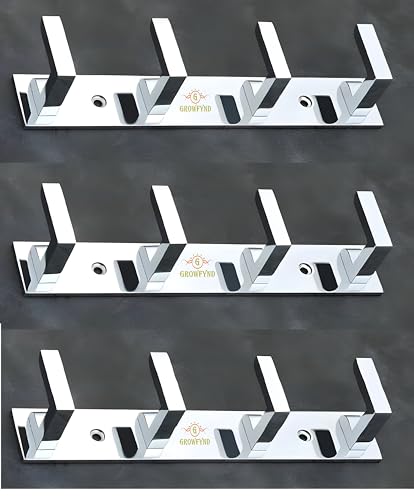 Image of Heavy Duty L Type Stainless Steel Cloth Hanger Suitable for Bathroom Bedroom Kitchen Wall Hook Rail Hanging Scarf Coat Keys Tie, Towel, Robe Hanger (Pack of 3, 4 Pin CP)