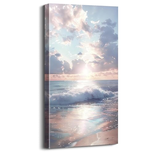 24x48 Inch Framed Beach Sunset Wall Art Coastal Landscape Canvas