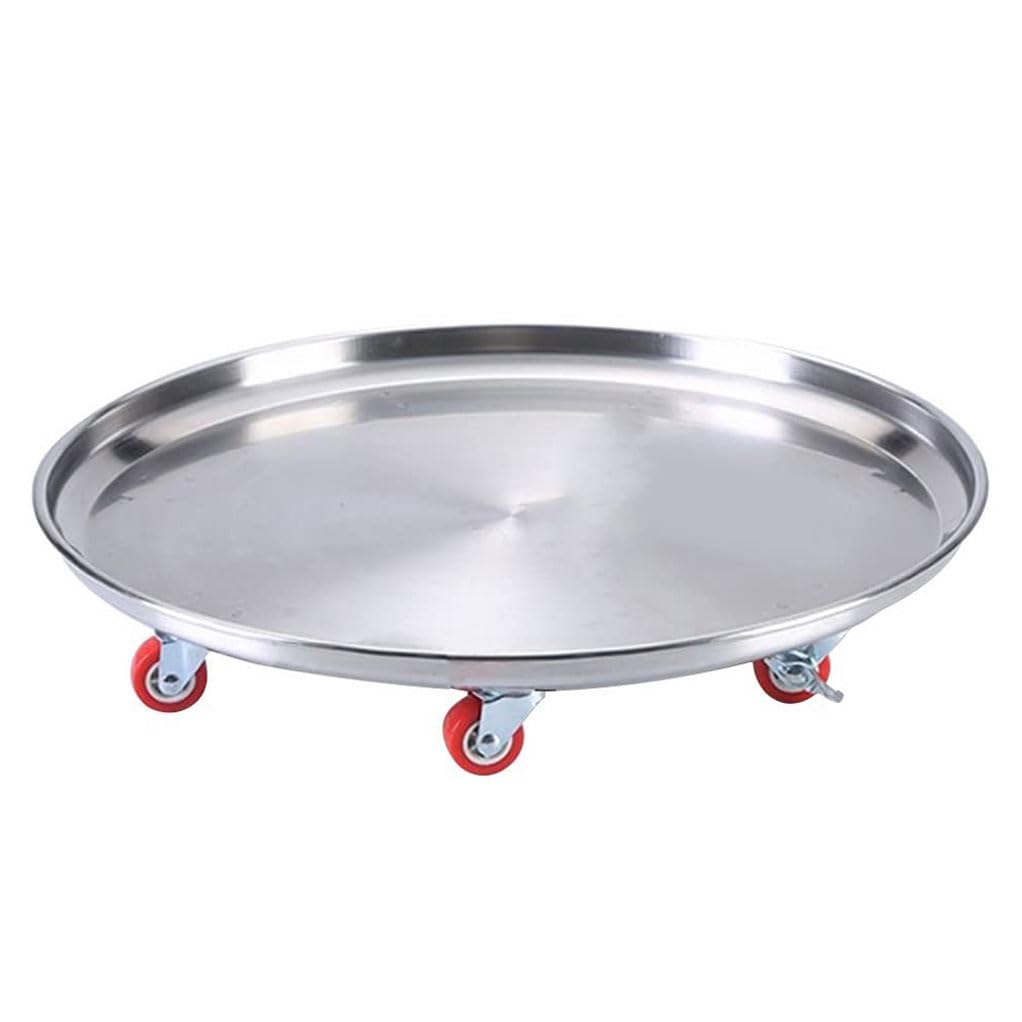 QDZC Stainless Steel Plant Caddy With Lockable Wheels Casters Heavy Duty, Round Outdoor Plant Stand Pot Trolley With Wheels Rolling Base, Planter Dolly for Flower Pot Mover 18"/440lb