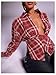 Milumia Women's Plaid Deep V Neck Collared Blouse Ruched Long Sleeve Casual Shirt Tops Burgundy Large