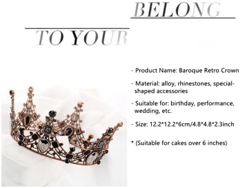 Sanvpwsan Rhinestone Vintage Round Crown, Black Baroque Vintage Crown Perfect for Girl's Birthday, Carnival - Image 5