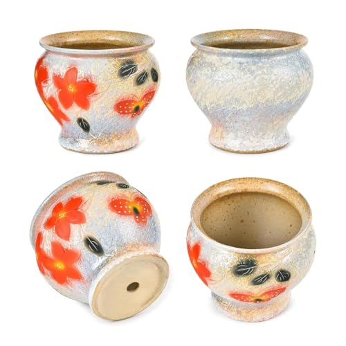 Pot de fleurs en céramique jaune et bleu style baroque Yofab pour cadeau