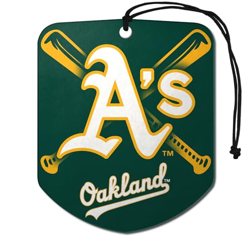 FANMATS 61552 MLB Oakland Athletics Hanging Car Air Freshener, 2 Pack, Black Ice Scent, Odor Eliminator, Shield Design with Team Logo