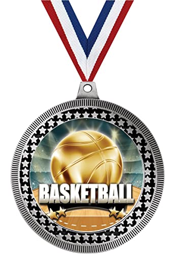 Crown Awards 2.75" Basketball Titan Series Medal Award, Silver Vega Basketball Titan Series Team Trophy Award Includes Free Neck Ribbon Prime