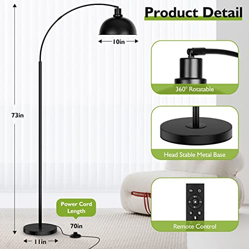 Arc Floor Lamps For Living Room, Modern Tall Standing Lamp Remote Control,Stepless Dimmable Black Floor Lamp With Hanging Dome Shade, Over Couch Arched Reading Lamp For Bedroom, Office (Bulb Included) #TOP1