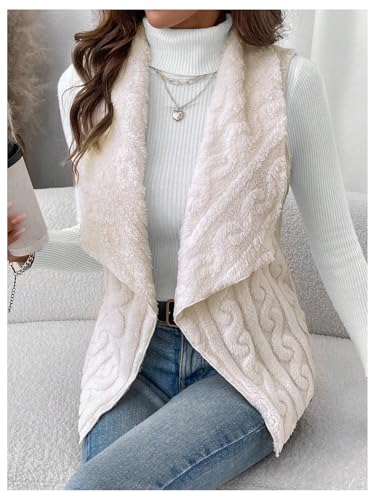 Verdusa Women's Fuzzy Fleece Cardigan Vest Waterfall Collar Sleeveless Teddy Jacket3