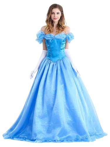 FStory&Winyee Damen Classic Cinderella Kostüm Erwachsene Aschenputtel Kleid mit Puffärmel für Abend Weihnachten Halloween Verkleidung Fasching...