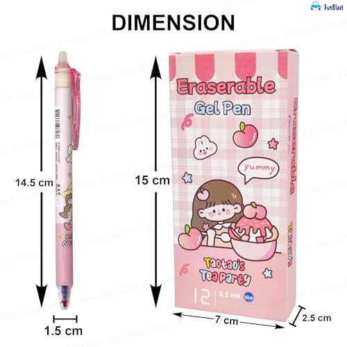 Image of FunBlast Erasable Gel Pens - 12 Pcs of Gel Pen with Magic Eraser, Kawaii Gel Pens, Lightweight Gel Pen with Comfortable Grip, Stationery for School & Office - Blue Ink