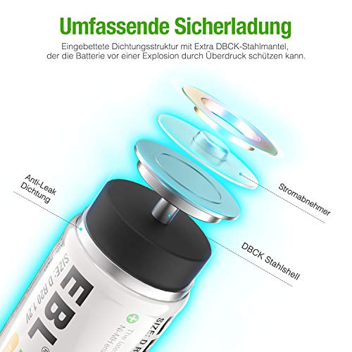 EBL oplaadbare batterijen D 10000 mAh 4 stuks hoge capaciteit Procyco batterijen met opbergdoosje - Afbeelding 6