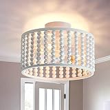 YAO BANG Bohemia Wood Bead Chandelier,Semi Flush Mount Boho Nursery Ceiling Light Fixture Rustic E26