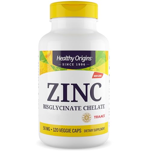 Healthy Origins, Zinc Bisglycinat Chelat, 50mg de Zinc, Dépôt - une Capsule tous les 2 Jours, 120 Capsules végétaliennes, Végétarien, Sans Gluten, Sans Soja, Sans OGM