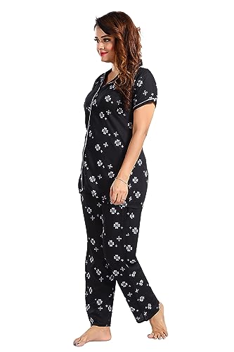 Image of Women's Cotton Heart Printed Night Suit Set of Shirt and Pyjama
