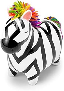 Mousehouse Gifts Striped Zebra Money Box with Mutli-Coloured Mane, Cute Piggy Bank for Girls or Boys (Dims: 8cm x 16cm x 15cm)