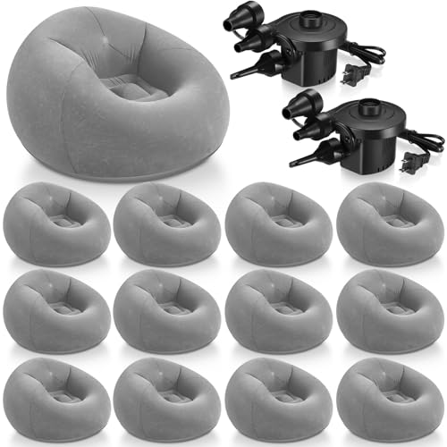 Image of Realspring 12 Pcs Inflatable Bean Bag Chair, Air Pump,Grey | Electric Pump for Inflation, Foldable Blow up Chairs for Outdoor Movie Seating, Portable Sofa for Adults Camping