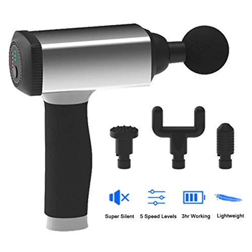 Pistola Massaggio Elettrico Massage Musculaire con 4 Testine e 5 Livelli di Velocità, Attrezzi Massaggio Palmare Della Fascia Profonda Percussioni Massaggiatore Professionale Senza Cordone