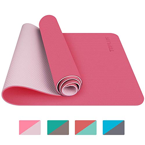 TOPLUS Tappetino da Yoga, Tappetino da Yoga Imbottito e Antiscivolo Fitness Pilates e Ginnastica con Cinturino di TPE,180 x 60 cm (Rosa)