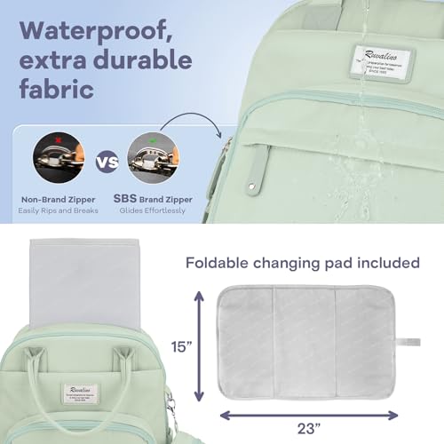 Image of RUVALINO Diaper Bag Backpack-Multifunction Baby Travel Bag with Changing pad, Insulated Bottle Holders & Pacifier Case, Large Capacity, Waterproof, Mint Green
