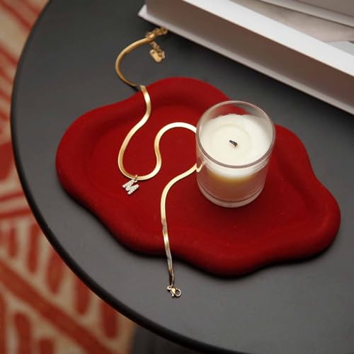 Image of Jewelry Dish Trinket Tray for Women, Ring Dish Holder, Unique Cloud Shape Ceramic Plate Cute Things Vanity Aesthetic Room Decor Mother's Day Birthday (Flocked Scarlett)